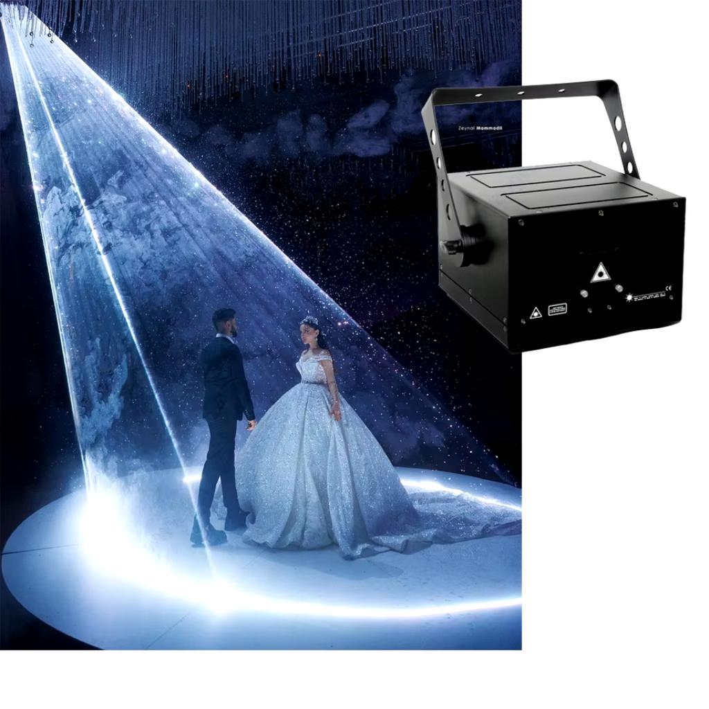 Verhuur Bruiloft Lichtshow Laser 5 watt met BT en APP, Ophalen, Zo goed als nieuw
