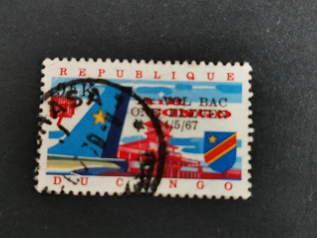 Republique du Congo 1967 - overprint 1er VOL BAC ONE ELEVEN, Postzegels en Munten, Ophalen of Verzenden, Gestempeld, Vliegtuigen