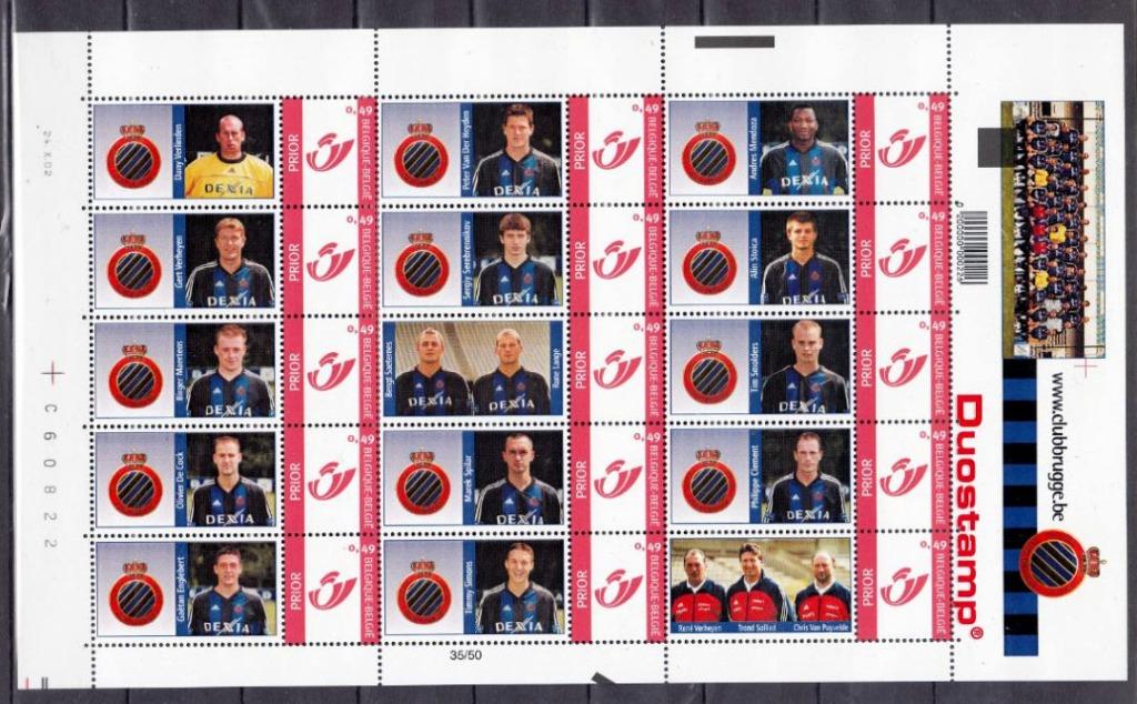 Belgie 2002 Voetbal Club Brugge  duostamps duostamp MNH, Postzegels en Munten, Postzegels | Europa | België, Verzenden, Postfris