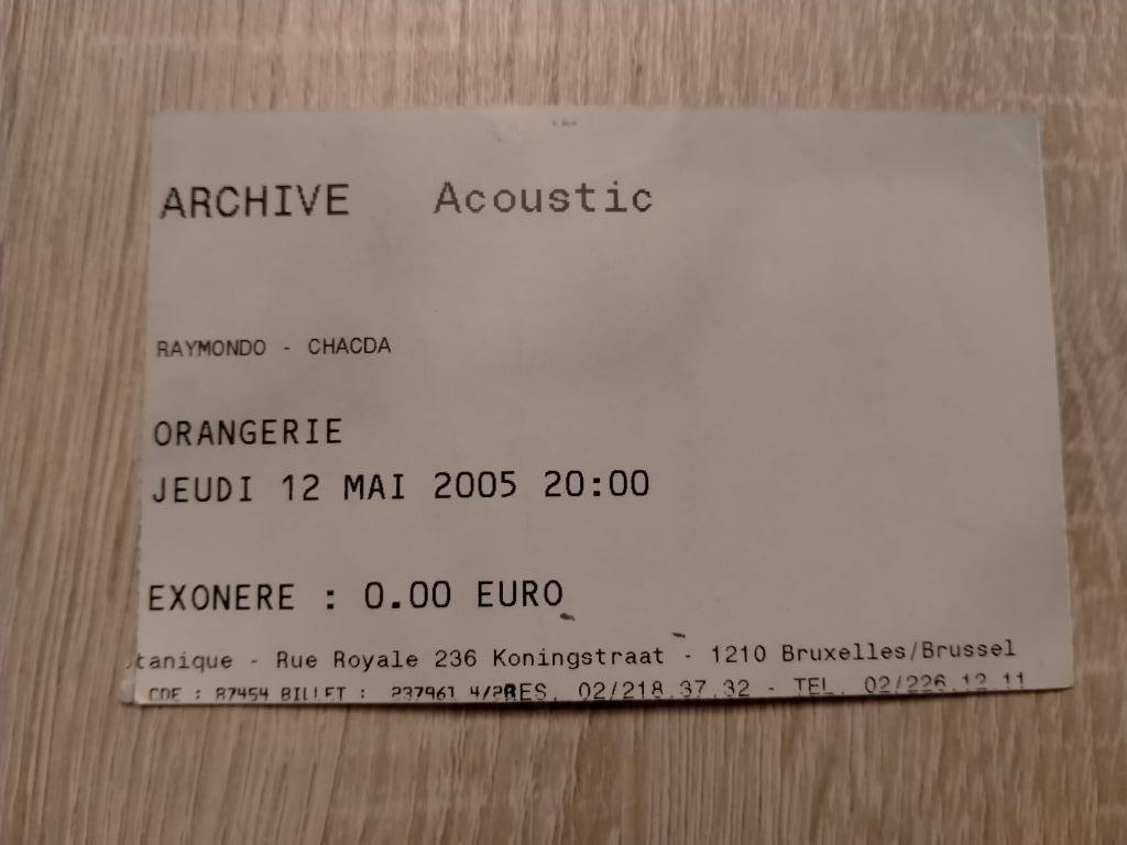 Concertticketarchief 'Acoustic' Botanique (Brussel) 2005, Verzamelen, Muziek, Artiesten en Beroemdheden, Gebruikt, Overige typen