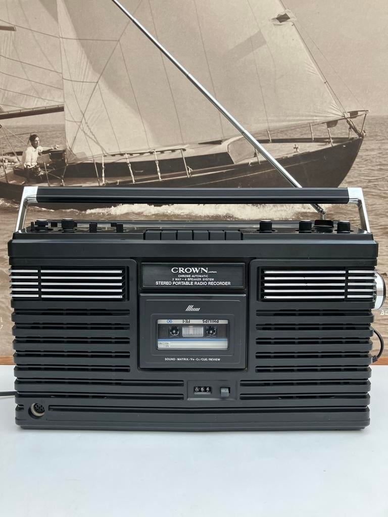 Vintage radio cassettespeler Crown, Japan, Ophalen of Verzenden, Radio