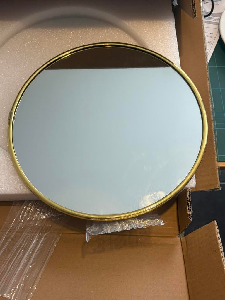 Wandspiegel met goudkleurige rand 30cm (nieuw!), Huis en Inrichting, Ophalen, Minder dan 50 cm, Rond, Nieuw