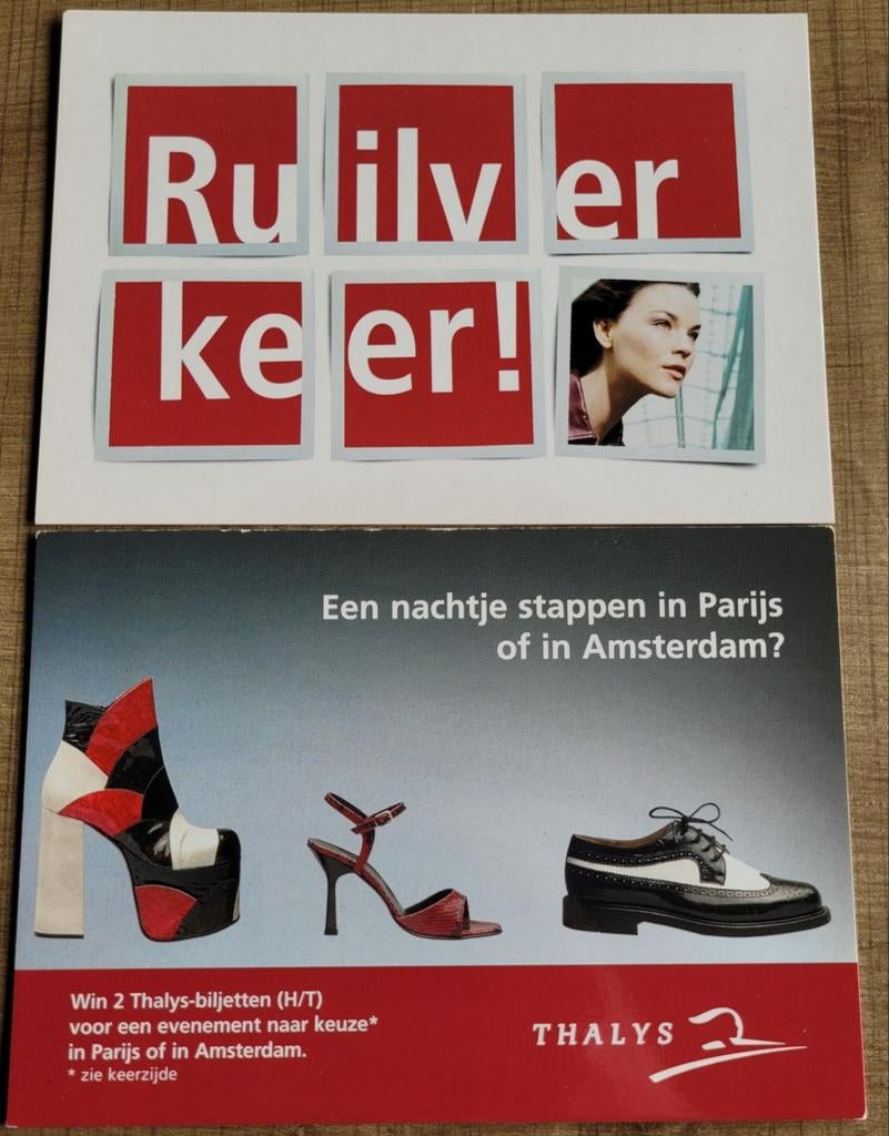 2 postkaarten/ reclamekaarten: Thalys trein, Enlèvement ou Envoi, Utilisé, Autres types