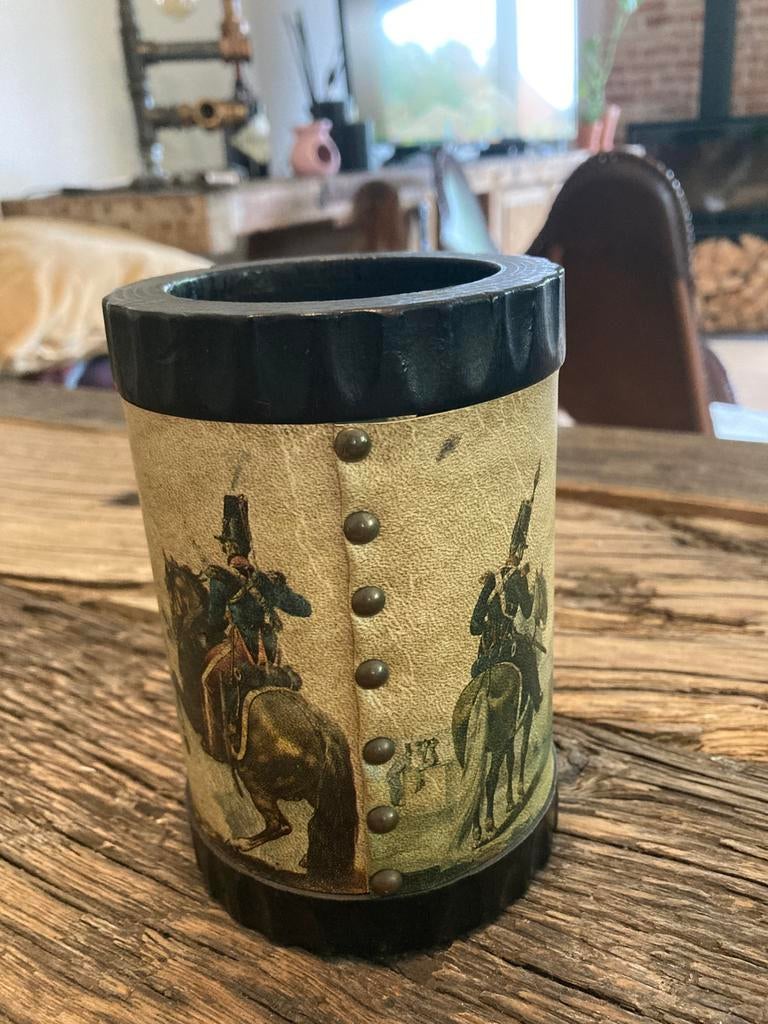 Vintage pennenhouder - houten box met paarden - oorlog, Ophalen of Verzenden