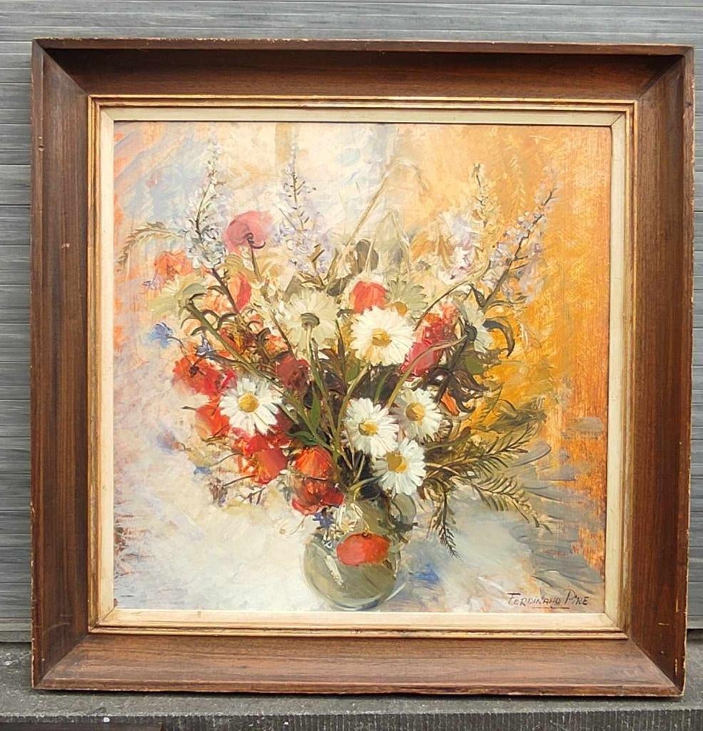 Huile sur panneau fleurs signe Ferdinand pire, Antiquités & Art, Enlèvement ou Envoi