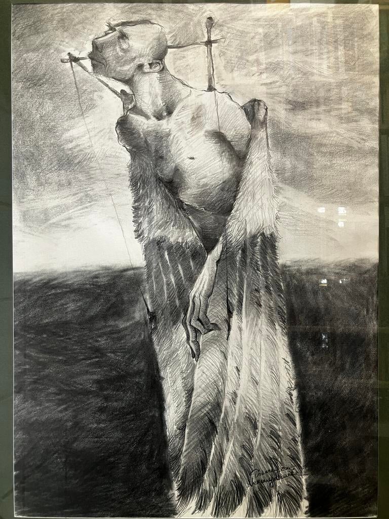 Potloodtekening Thierry Verougstraete ‘Vogelman’ 2005, Enlèvement ou Envoi