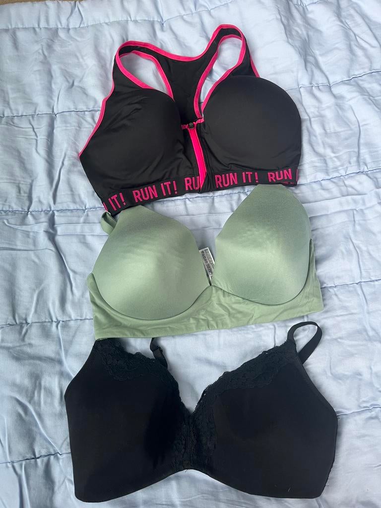2 soutiens gorge 85D vert et noir, Noir, Soutien-gorge