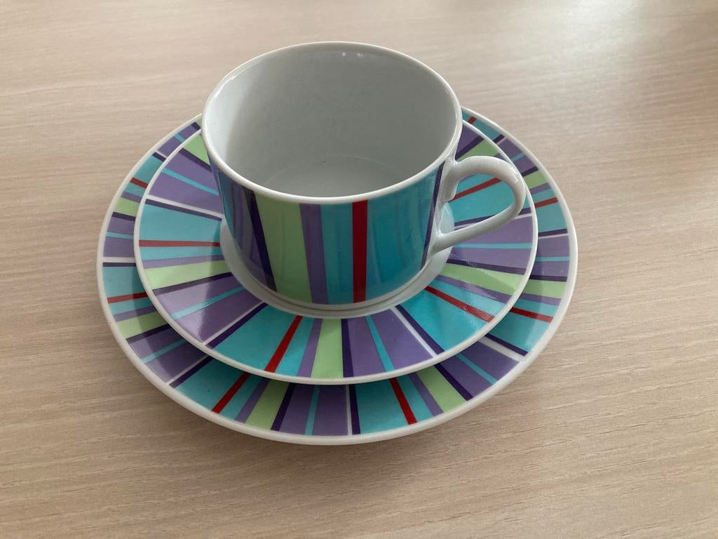 Dessert servies 4 personen - blauw groen, Ophalen of Verzenden, Zo goed als nieuw, Porselein