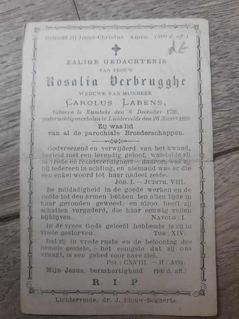 Zeer oud bp : Rumbeke 1799-Lichtervelde 1888, Verbrugghe, Ophalen of Verzenden