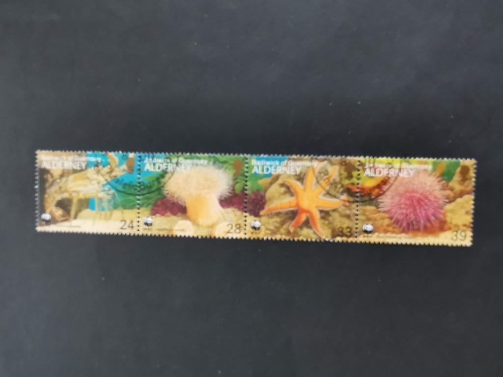 Alderney 1993 - onderwaterfauna, langoust, zeester, zeeëgel, Ophalen of Verzenden, Gestempeld