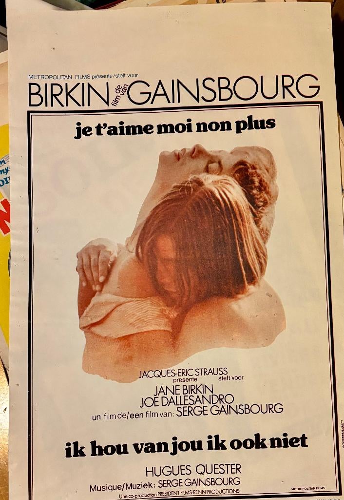 Poster Je t'aime moi non plus, Ophalen of Verzenden, Zo goed als nieuw, Deurposter of groter, Rechthoekig Staand