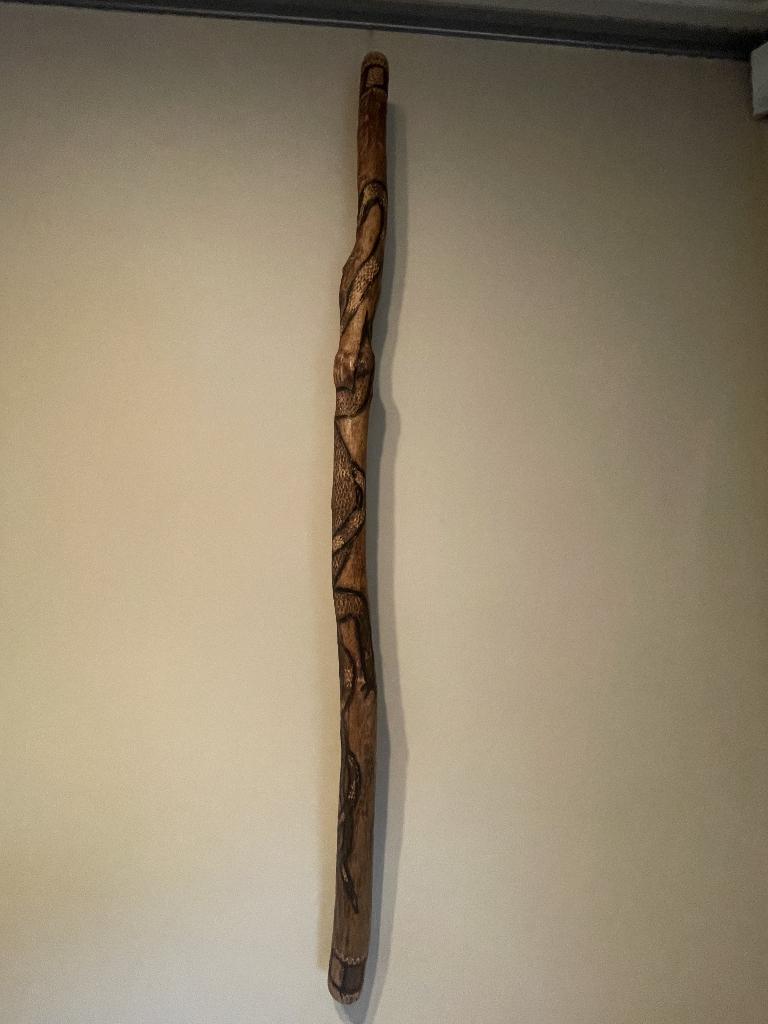 Didgeridoo 138 cm – handgesneden slang–hout blaasinstrument, Musique & Instruments, Enlèvement, Utilisé