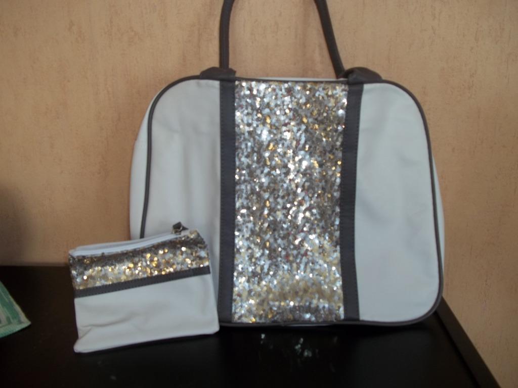 Sac à main + pochette blanc à sequins pailletés, Ophalen of Verzenden, Nieuw, Wit, Handtas