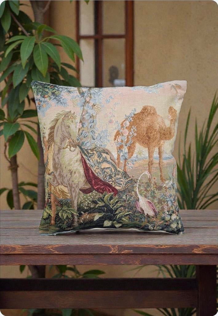 Housse Coussin Tapisserie Jacquard Scène Orientale 45x45 cm, Enlèvement ou Envoi