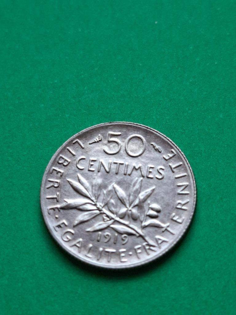 1919 Frankrijk 50 centimes zilver zaaister in PR, Postzegels en Munten, Munten | Europa | Niet-Euromunten, Losse munt, Frankrijk