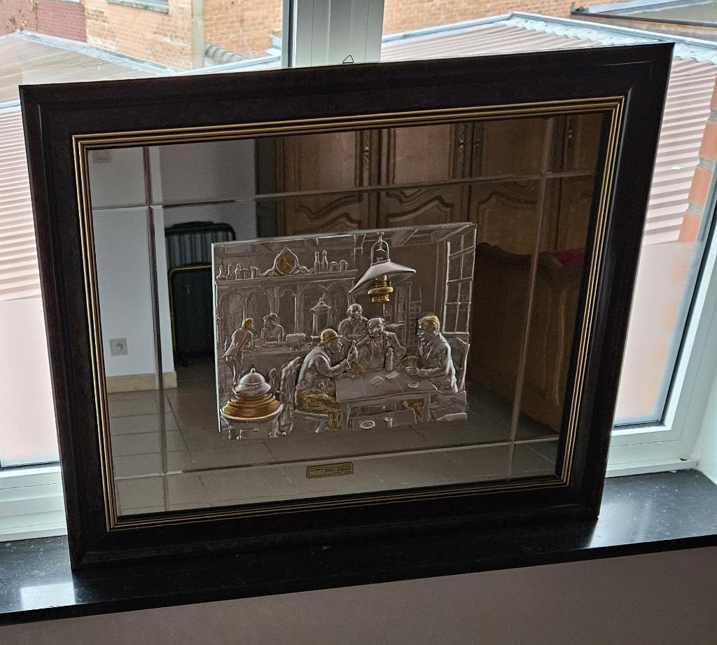 Mooie bewerkte ingekaderde spiegel van Zippoli, Antiek en Kunst, Curiosa en Brocante, Ophalen of Verzenden