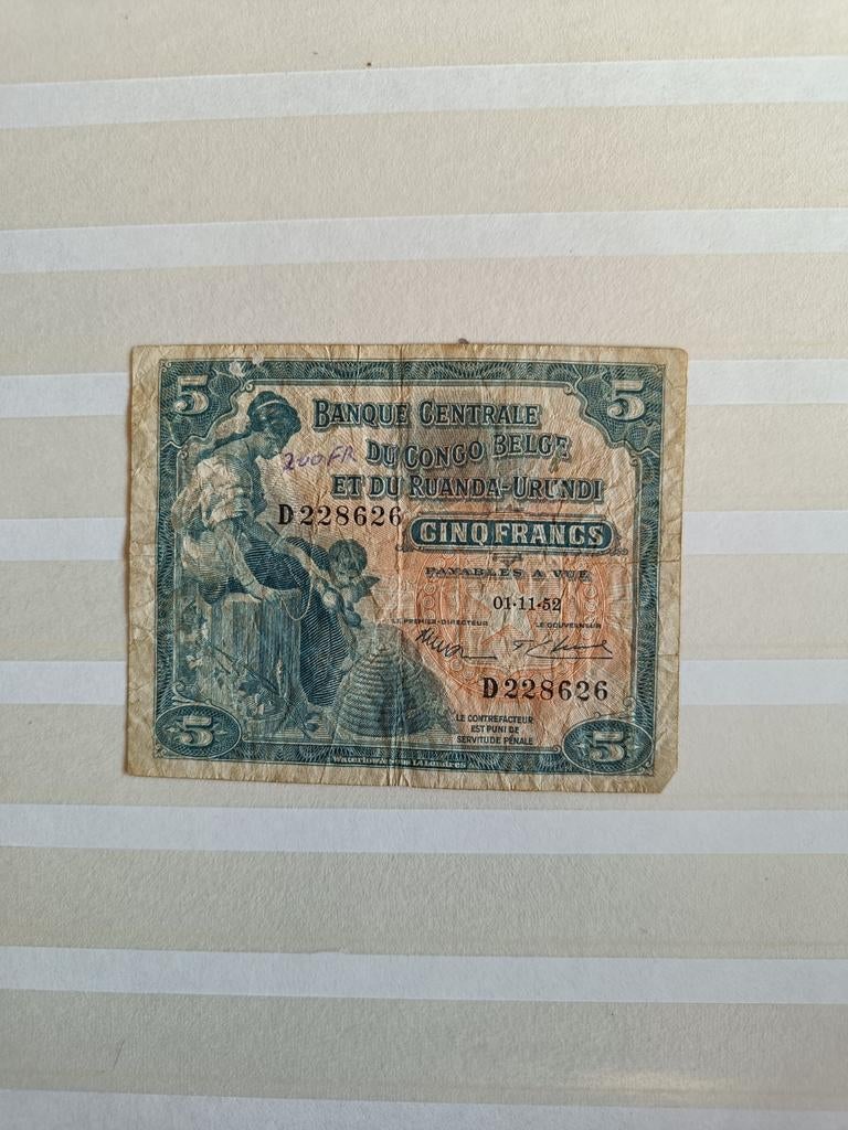 cinq francs Congo 1952, Ophalen of Verzenden