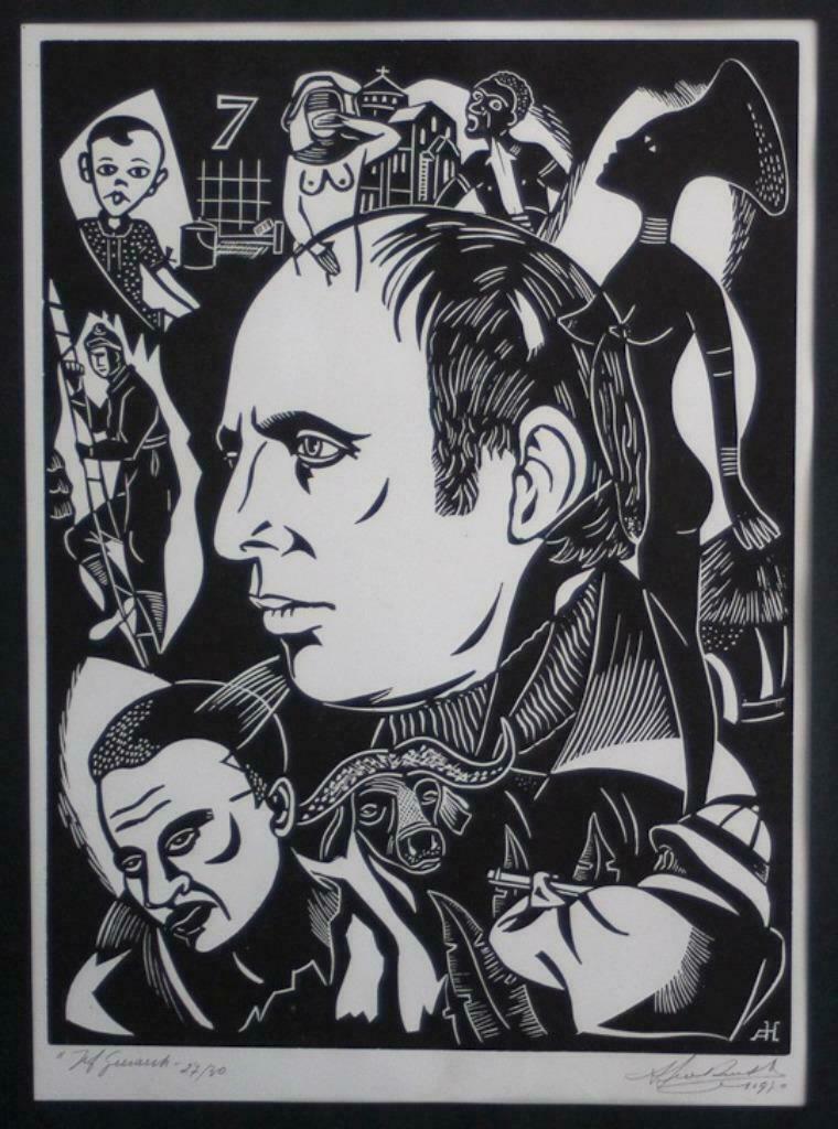 houtsnede Antoon Herckenrath (1907-1977) Jef Geeraerts, Antiek en Kunst, Ophalen of Verzenden