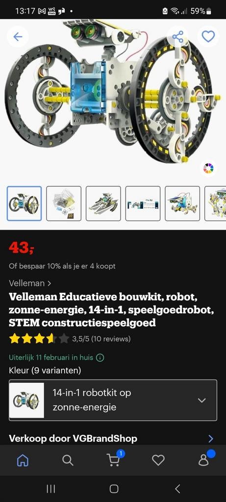 Le kit Velleman Educational Solar Robot 14+ est comme neuf, Enlèvement ou Envoi