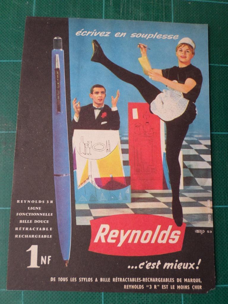 Reynolds Stylos - publicité papier - 1960, Collections, Enlèvement ou Envoi, Utilisé, Autres types