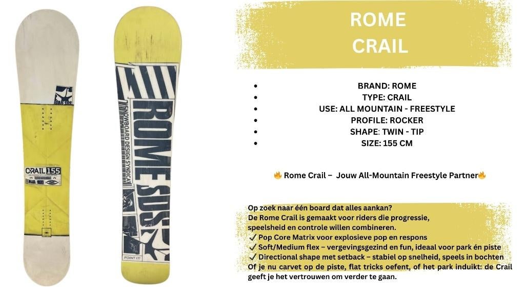 Snowboard Rome Crail 155 + Flow binding, Ophalen, Gebruikt, Board