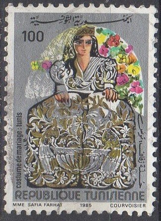 Tunesië - Bruidsjurk regio Tunis - 1985, Postzegels en Munten, Ophalen of Verzenden, Tunesië, Gestempeld