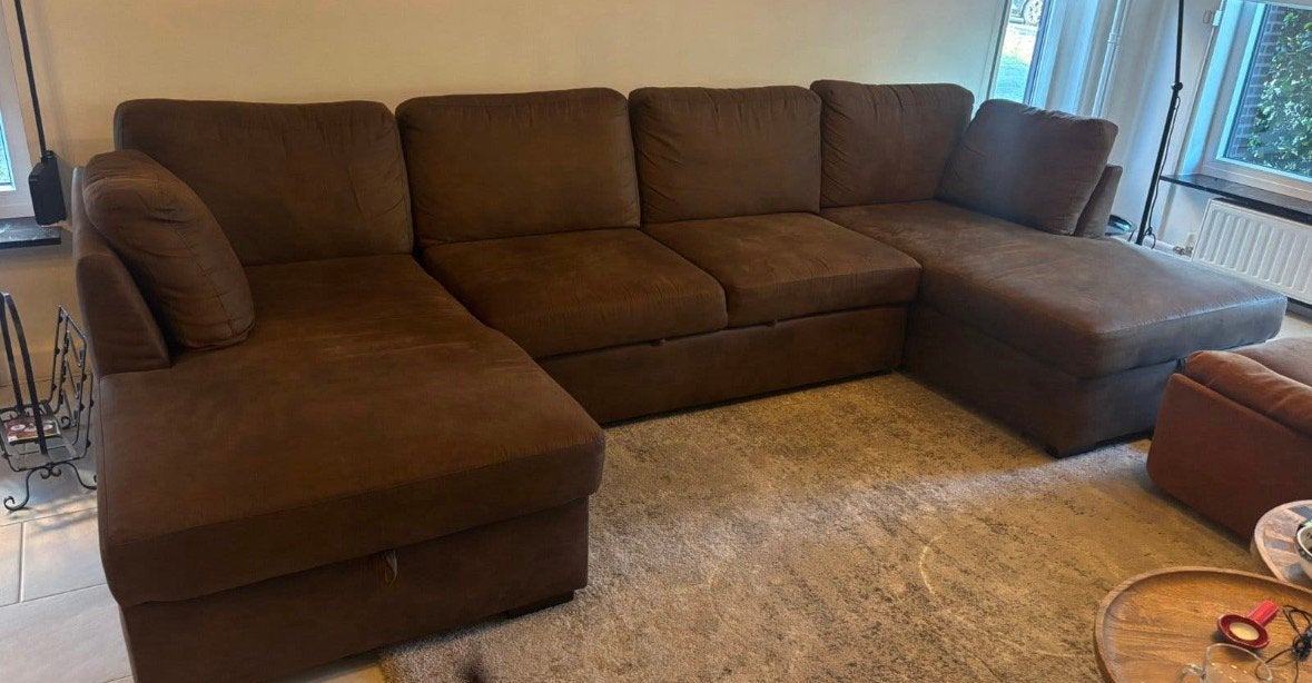 Halve prijs! - te koop wegens verhuis - suede cognac zetel, Enlèvement, Comme neuf