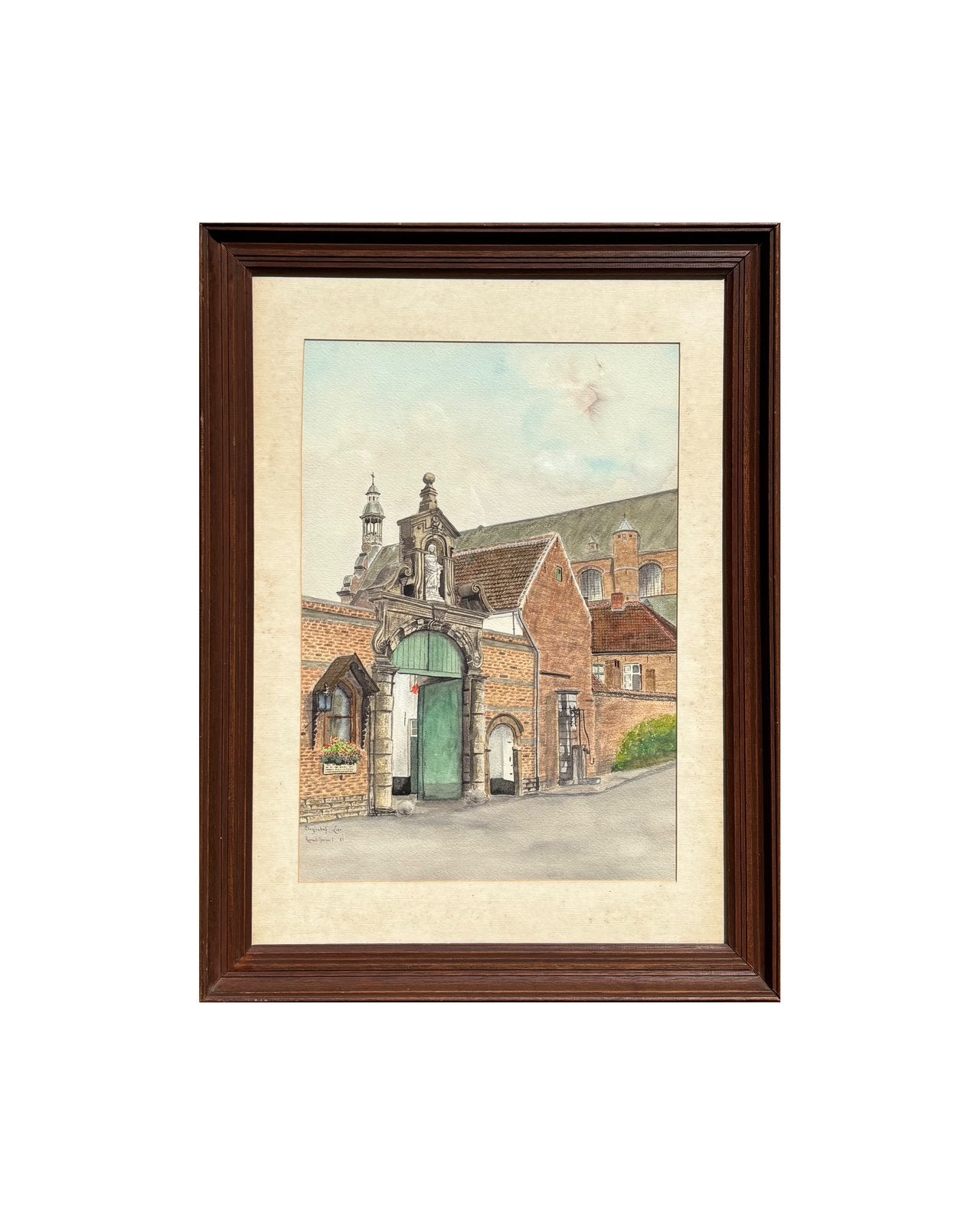 Aquarelle du béguinage de Lierre par Renaat Geeraert (87), Aquarelle, Enlèvement, Paysage urbain / rural, Papier