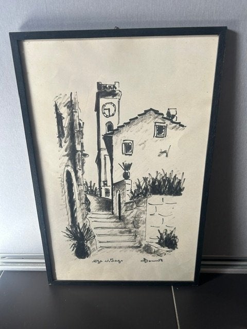 Dessin au pinceau  | Èze village, Antiquités & Art, Enlèvement ou Envoi, Dessin