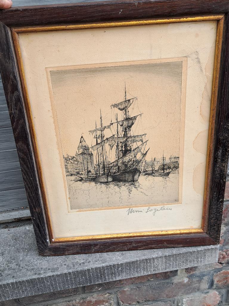 Gravure marine signe henri logelain, Antiquités & Art, Enlèvement ou Envoi, Gravure