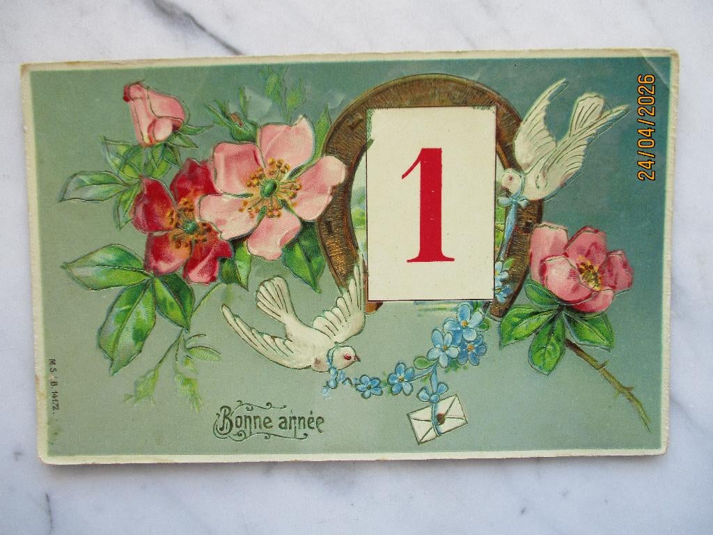 nieuwjaar 1 januari duiven hoefijzer bloemen envelop 1910, Envoi, Avant 1920, Affranchie, (Jour de) Fête