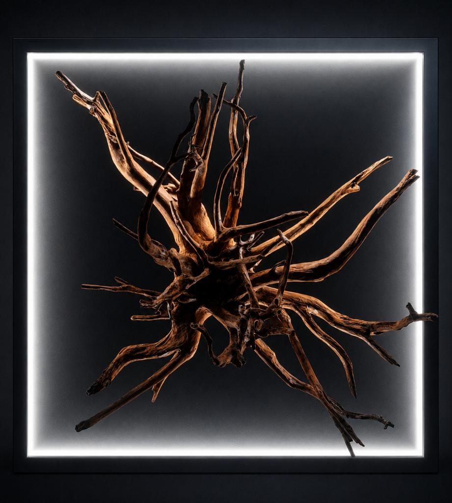 Luminaire sculptural en bois naturel – pièce unique, Autres styles, Bois, 1 mètre - 2 mètres, Décoration murale