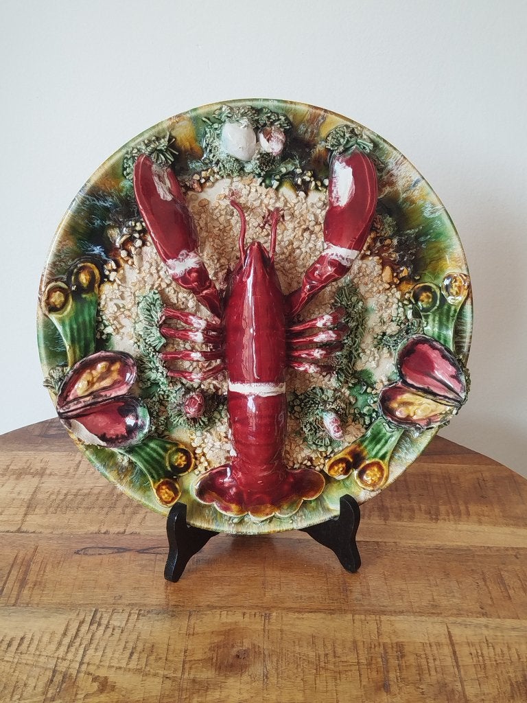 Vintage Sixties“lobster menu”Palissy-stijl bord Kerangol, Ophalen of Verzenden