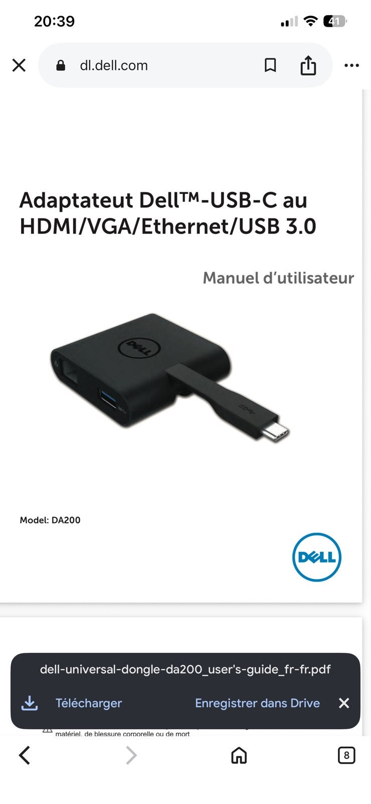 Adaptateur USB-C Dell HDMI+USB-A original Compact et rétract, Enlèvement, Comme neuf