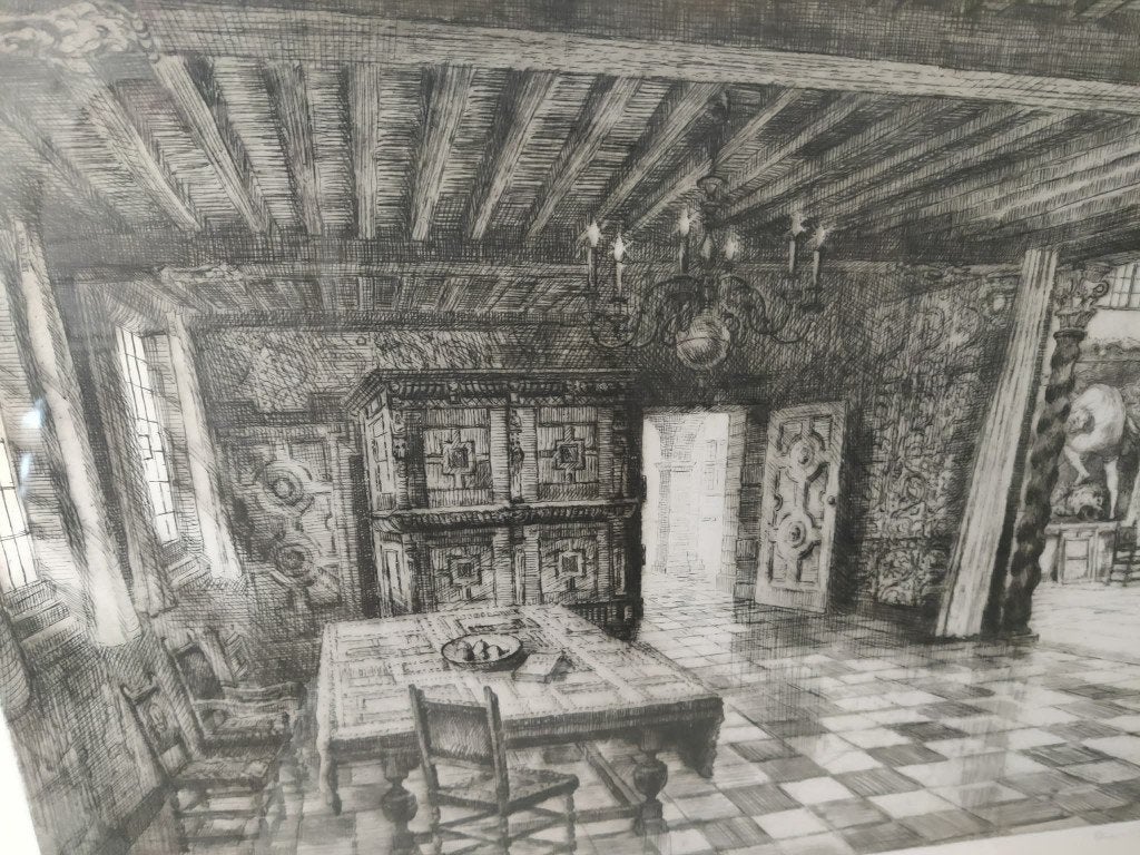Ets spreekkamer en atelier van PP Rubens, Malfliet Romain, Antiek en Kunst, Ophalen of Verzenden, Ets, Gesigneerd