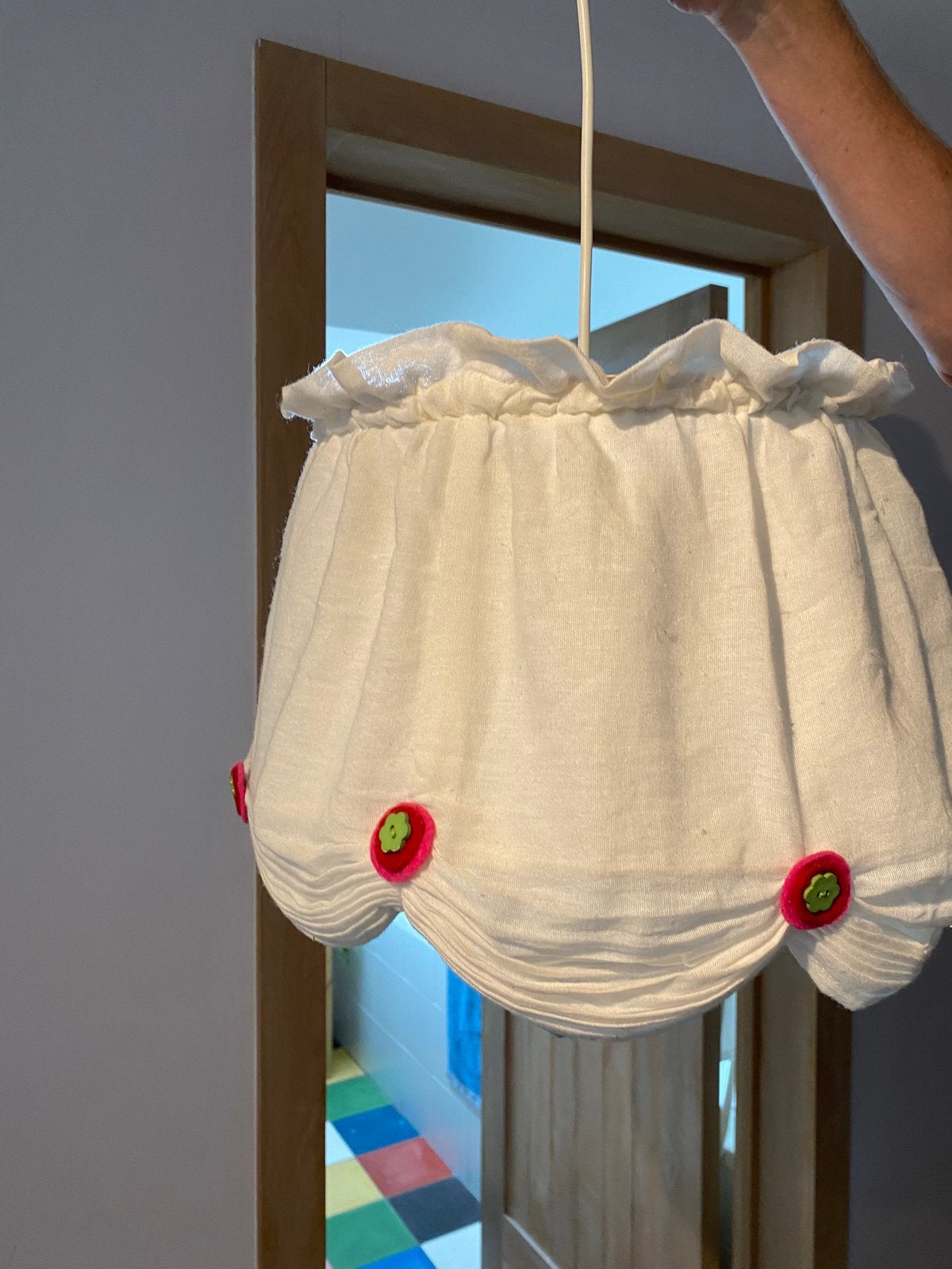 Witte kinderkamerlamp van textiel, Gebruikt, Ophalen of Verzenden, Wit, Handgemaakt