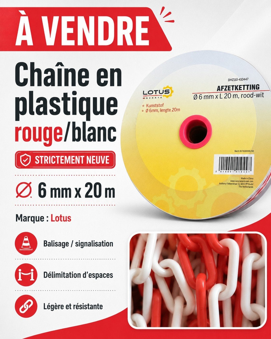 Chaîne plastique neuve 20 M, Jardin & Terrasse