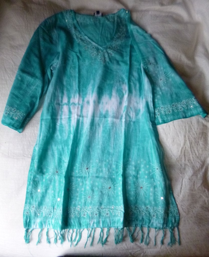 Tuniek - strandtuniek in lichte batik stof. L. Nieuw., Kleding | Dames, Blauw, Maat 42/44 (L), Nieuw, Ophalen of Verzenden