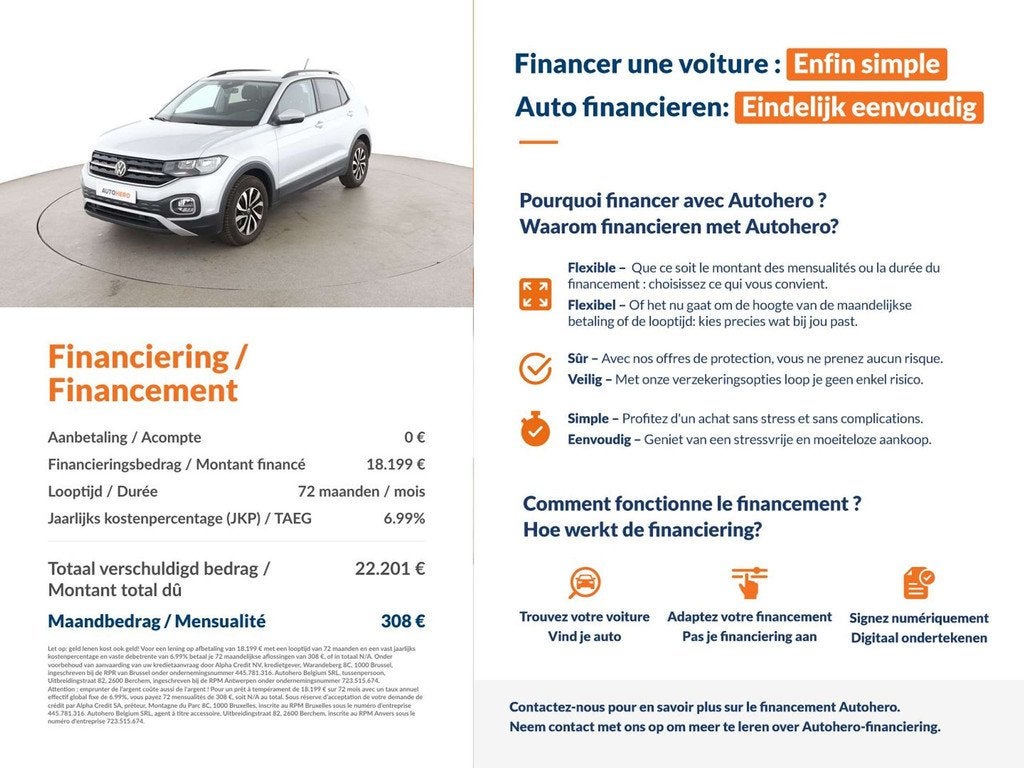 Volkswagen T-Cross 1.0 TSI Active (automatique), Argent ou Gris, Euro 6, 1290 kg, Noir