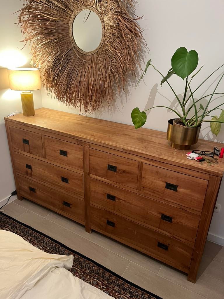 Dressoir teakhout 196 x 95 x 50, Teck, 25 à 50 cm, 5 tiroirs ou plus, Moins de 100 cm