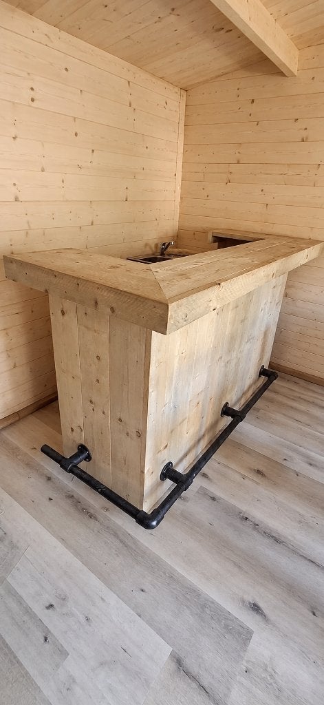 Fauteuil 200 cm avec 3 tabourets de bar - bois d'échafaudage, Enlèvement, Comme neuf, Bois