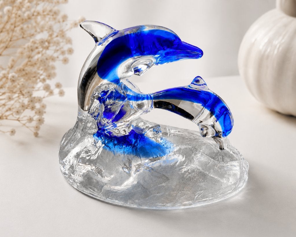 Glazen dolfijnbeeld – blauw transparant – vintage decoratie, Huis en Inrichting, Vintage, Blauw, Ophalen of Verzenden, Zo goed als nieuw