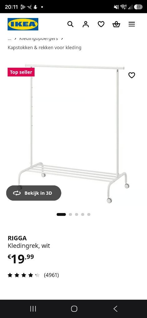 Kledingrek ikea, Huis en Inrichting, Woonaccessoires | Kapstokken, Ophalen, Zo goed als nieuw, Staande kapstok