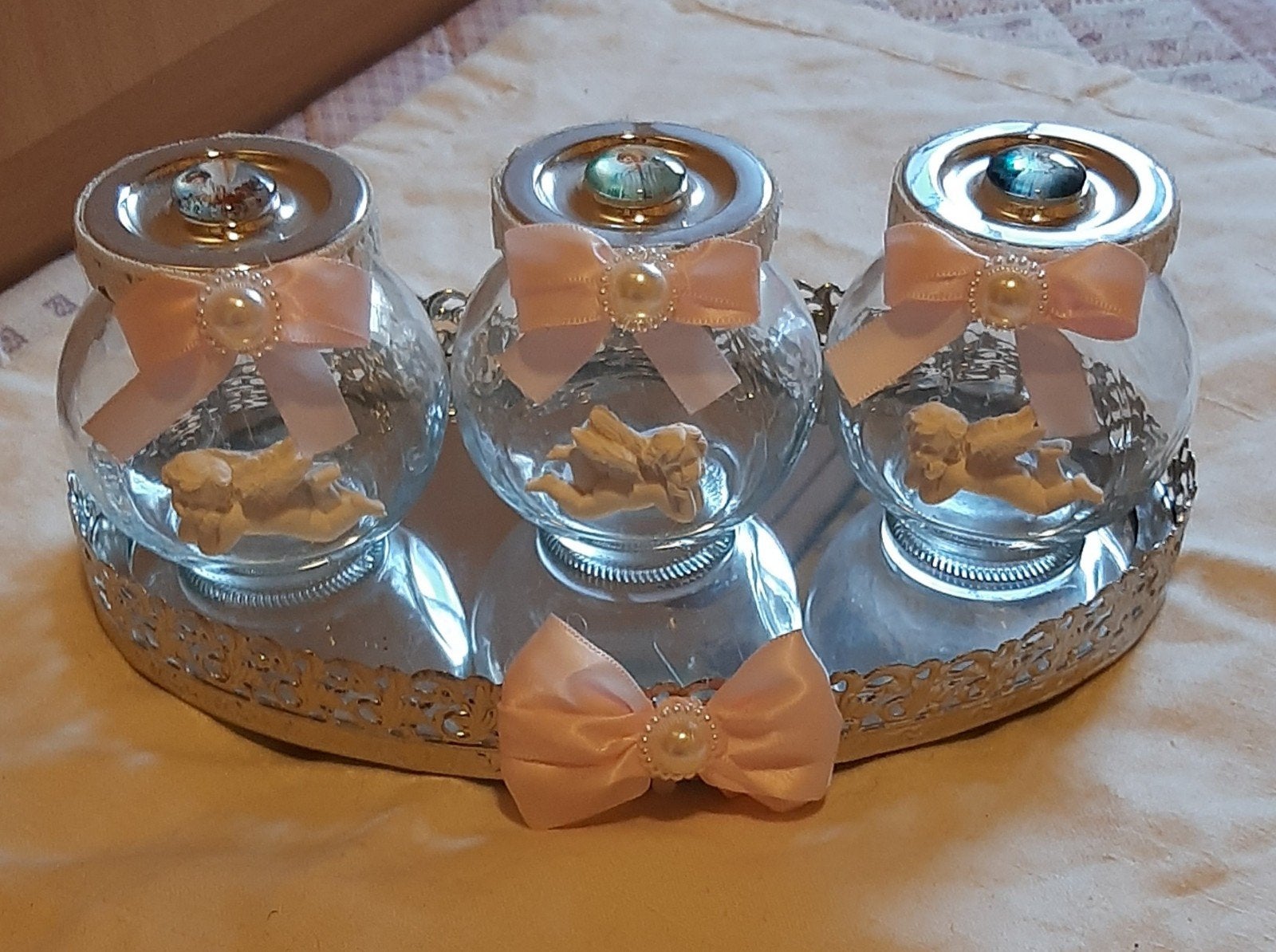 Ensemble bonbonnières avec Angelos, Enlèvement ou Envoi, Plateau, Comme neuf, Verre