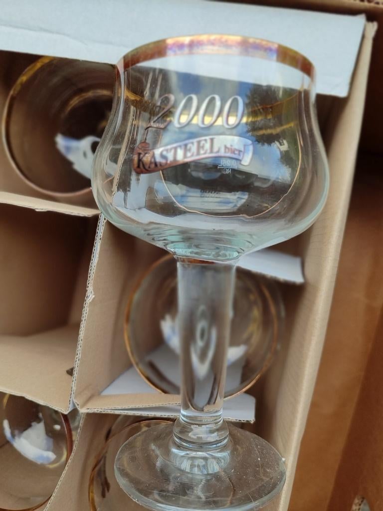 Set van 6 Kasteelbier 2000 glazen – Vintage verzamelitem, Verzamelen, Ophalen of Verzenden, Nieuw, Glas of Glazen, Overige merken