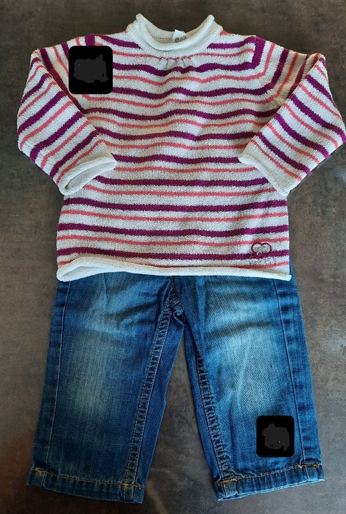 Tom Tailor jeans broek en C&A truitje maat 74 cm, Kinderen en Baby's, Babykleding | Maat 74, Ophalen of Verzenden, Zo goed als nieuw