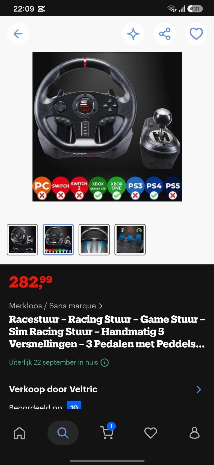 gaming stuur  met pedalen en versnelingsbak, Consoles de jeu & Jeux vidéo, Consoles de jeu | Sony Consoles | Accessoires, Enlèvement