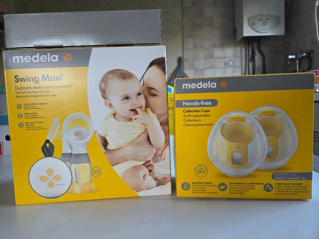 Medela swing maxi dubbele elektrische borstkolf + handsfree, Ophalen of Verzenden, Gebruikt, Borstkolf
