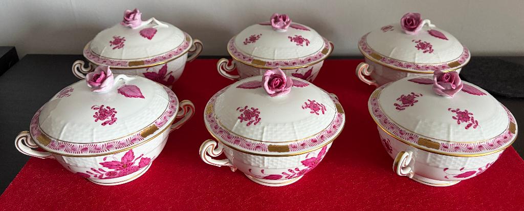 Vintage 6 Tasses à Soupe en Porcelaine de Herend, Enlèvement ou Envoi
