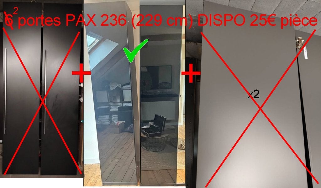 2 portes pour pax métal miroir noir brillant h 236, Avec porte(s), Verre, Enlèvement, Utilisé